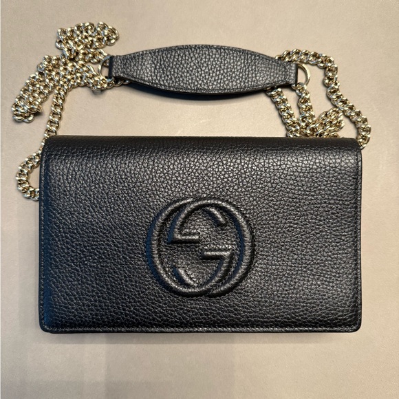 GUCCI Black Leather Soho Wallet On Chain - Picture 1 of 12